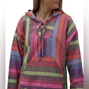 Multicolor Striped Women's Artisanal Rug Hoodie L